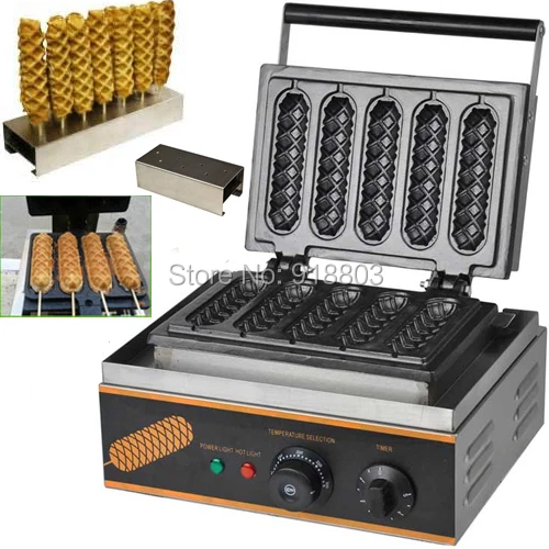 

2 in 1 Commercial Use Nonstick 110v 220v Electric Hot Dog Lolly Waffle Stick Baker Maker Machine & Stainless Steel Holder Stand