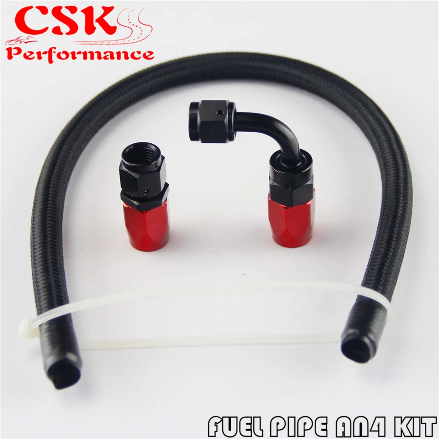 1 Foot AN4 Nylon / Steel Stainless Braided Oil Fuel Hose + 45 Deg