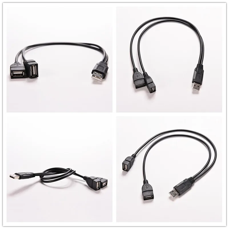 Черный Удлинительный кабель USB 2 0 1 гнездо к двойным разъемам для передачи данных