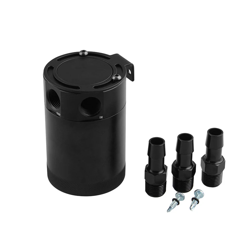 

3 Ports Car Oil Reservoir Can Tank Solid Effective Black Aluminum Air Oil Separator Oil Container For Car Accessories