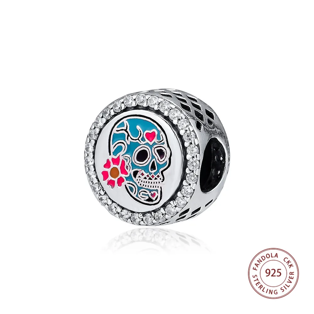 

925 Sterling Silver Skull Mexico Day of the Dead Festival Charms Beads Fits Original Pandora Bracelets DIY Jewelry Making perles