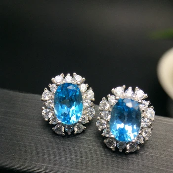 

Uloveido Girl Oval Blue Topaz Stone Wedding Stud Earrings for Women, 925 Sterling Silver Anniversary Earrings for Women 20%FR168