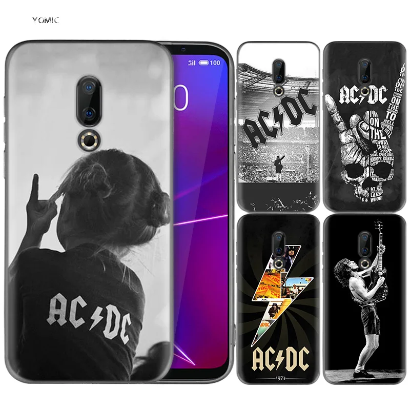 

Silicone Case for Meizu 16 16th M6T Black Dark Coque Shell Cell Phone Tpu Cover Dull Polish ACDC Rock Ac DC Angus young