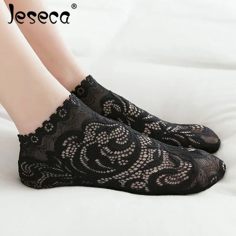 

Jeseca 3 Pairs Women Sexy Lace Sock Slippers Summer Autumn Ladies Elegant Breathable Invisible No Show Socks Female Retro Sock