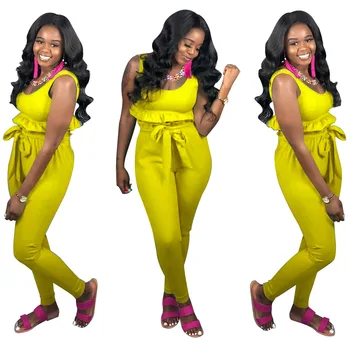 

Spring Summer Women Two Piece Set Top and Pants Plus Size Outfits Tracksuit Sweatsuit Outfit Solid Bandage Sexy Sets