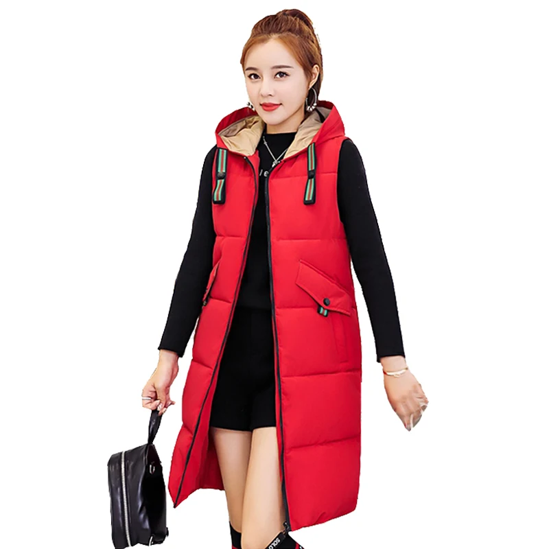 

New high quality 2018 winter new Women Autumn Waistcoats Womens Long Vest Sleeveless Jacket With Hooded Cotton Warm
