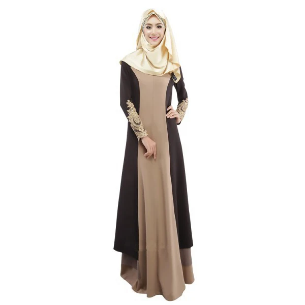 

TFGS Women's New Vintage Slim Muslim Dress Lace Long Sleeve Soft Islamic
