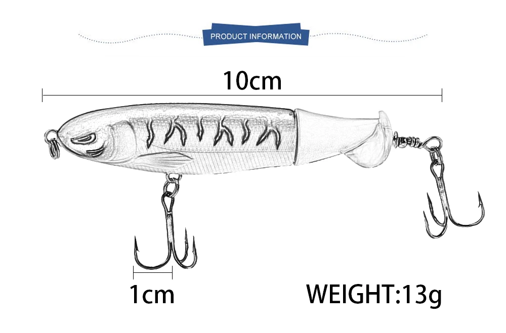 Spinpoler Whopper Popper Minnow Fishing Lure Hard Bait 10cm 13g Plopper Soft Rotating Tail Topwater Bass Sea Fishing Tackle  (3)