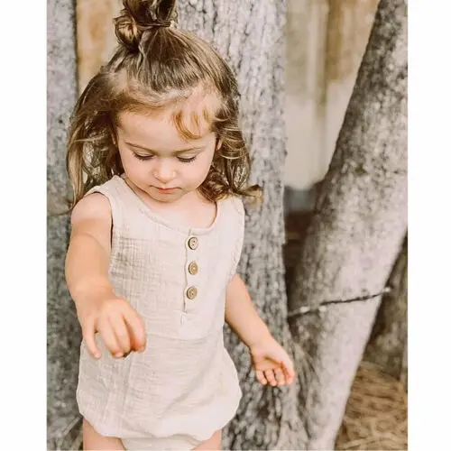 0-24M Newborn Cotton Linen Romper Baby Boy Girl Sleeveless Solid Romper Infant Toddler Outfit Sunsuit Clothes
