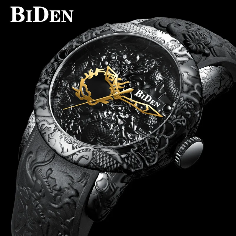 

BIDEN Watches Men Top Brand Luxury Sport Male Clock Fashion 3D Dragon Design Business Quartz Wristwatch relogio masculino