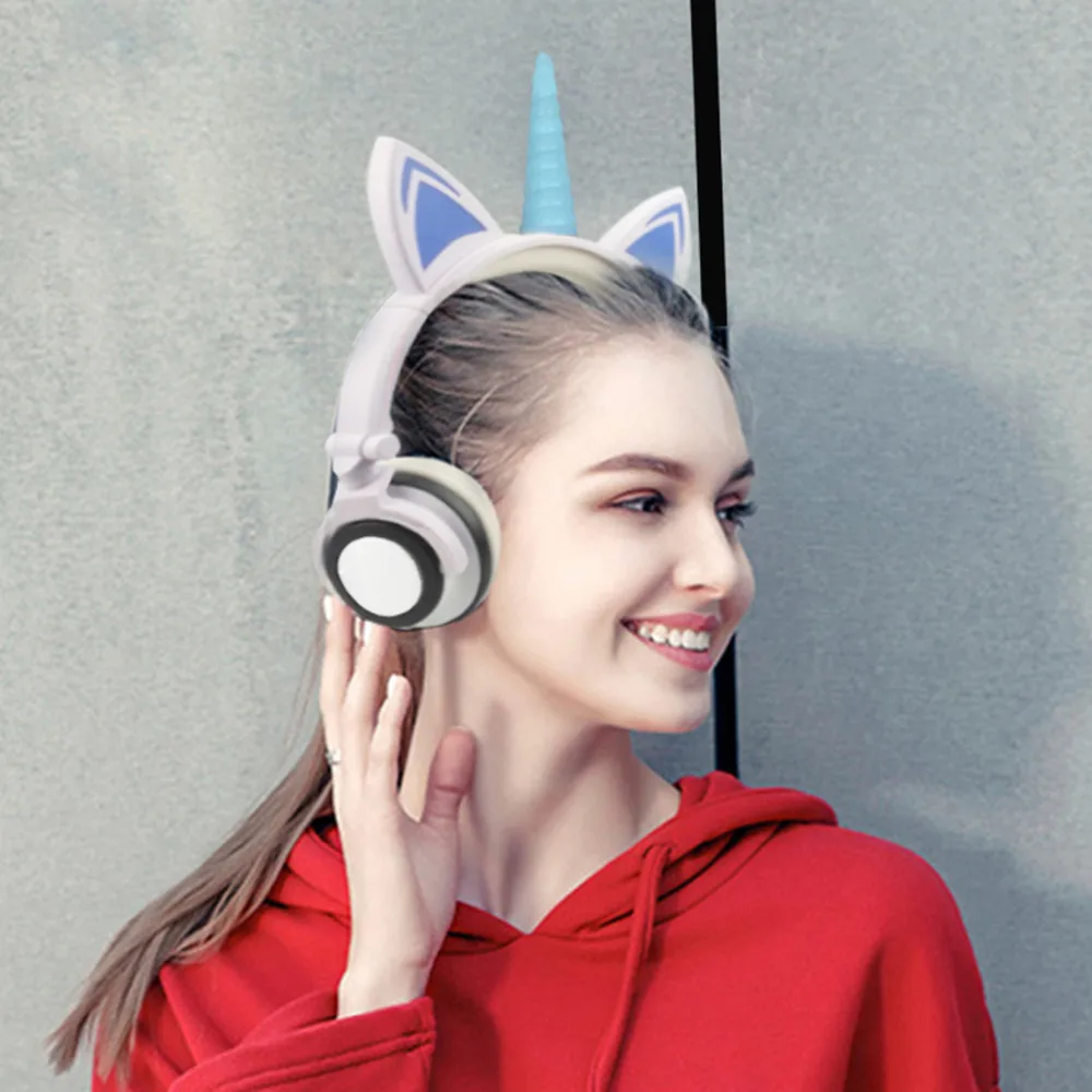 Wired Foldable Flashing Unicorns Kids Headphones With LED Light Earphone For Mobile Phone PC Computer Boys Girls Gaming Headset