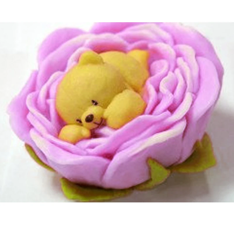 

Mold Silicone 3d Animals Molds Soap Mould 3d Bears Moulds Wild Animal Mould For Kid's Soap Making Baby Bear In Flower PRZY 001