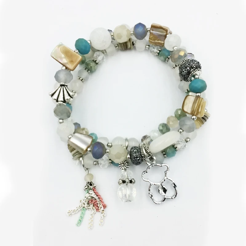

hangjing 3pcs/set luxury friendship stretch wholesale New women charm crystal bead natural stone bear bracelets for couple