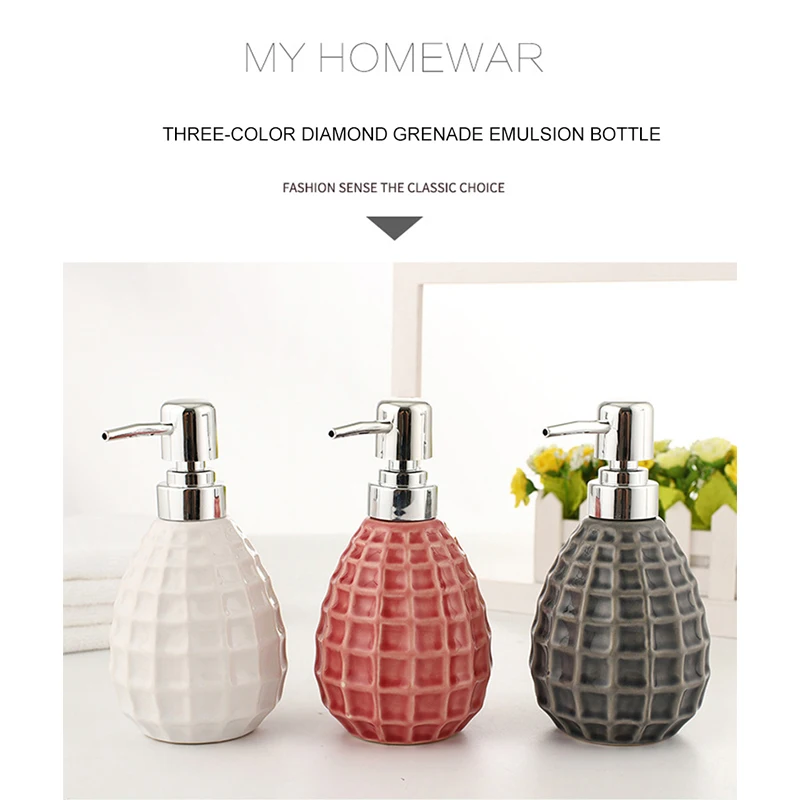 Bathroom Ceramic Hand Sanitizer Bottle/Liquid Soap Dispenser Minimalist 3-Color Diamond style Bathroom Lotion Bottle Bathroom Ceramic Hand Sanitizer Bottle/Liquid Soap Dispenser Minimalist 3-Color Diamond style Bathroom Lotion Bottle