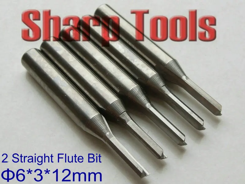 MDF Cutter 6*3*12MM 2 Flutes Straight Router Bit Set, Solid Carbide CNC