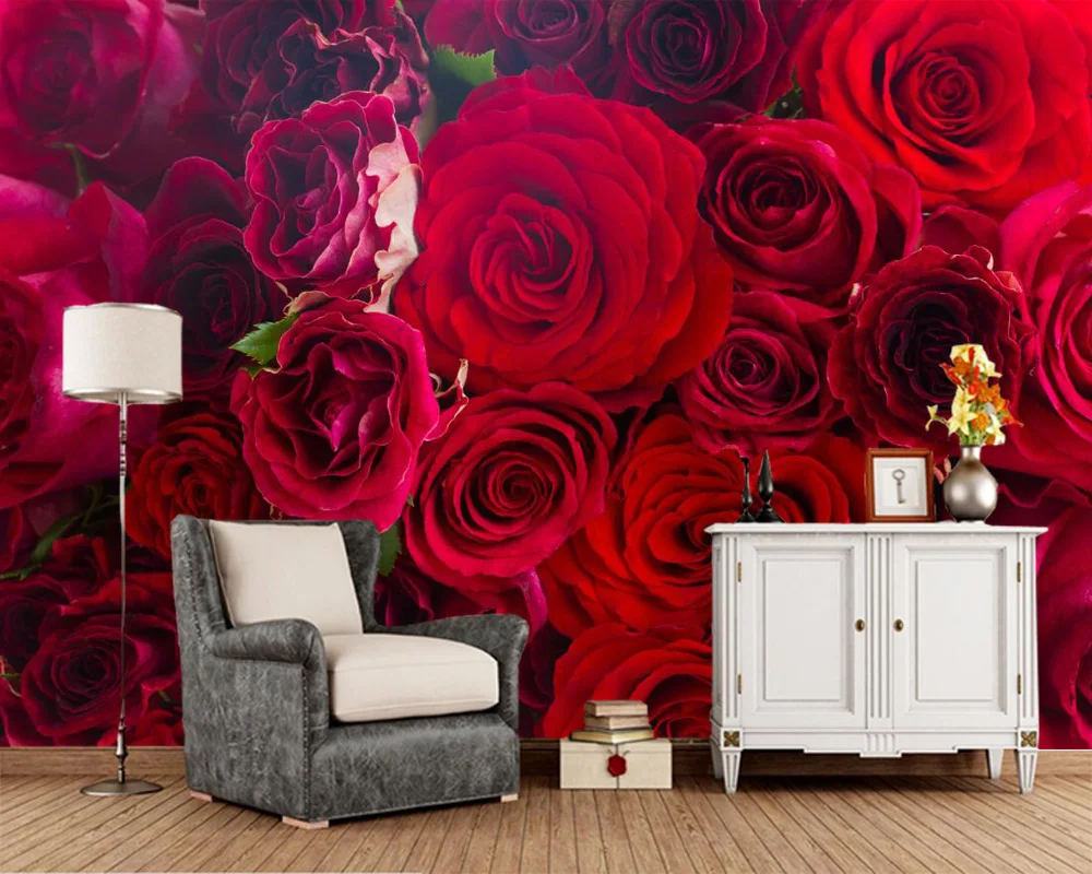 Custom Roses Closeup Many Red Flowers photo wallpaper,living room tv ...