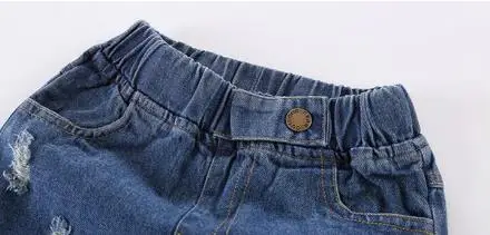 Новинка года, Детские повседневные джинсы с дырками на весну и лето, простые однотонные джинсы с эластичной резинкой на талии для детей 2-6 лет