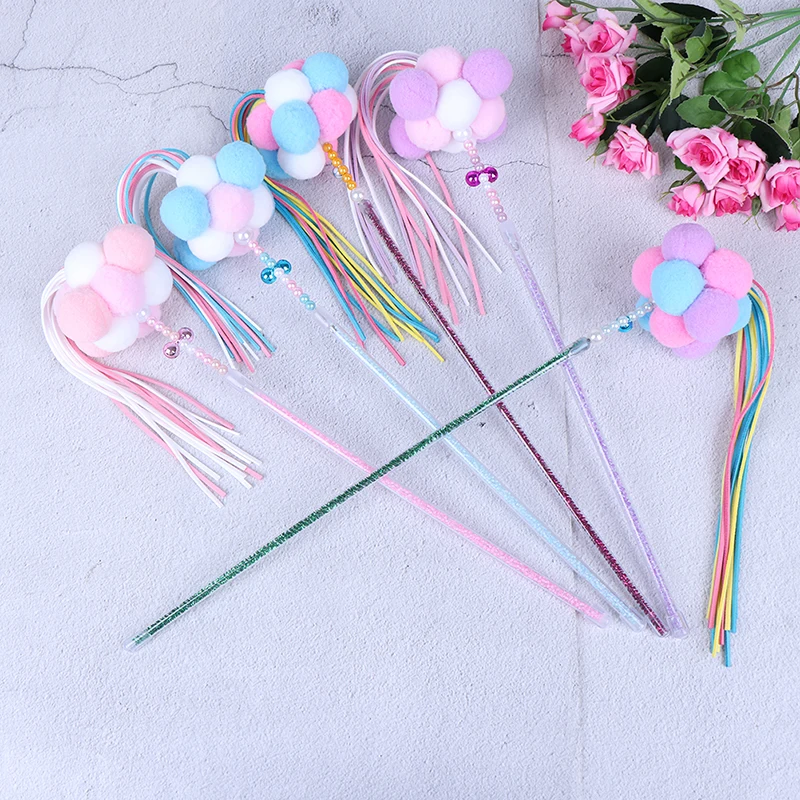 

1pcs Pet Cat Toy Teaser Cat Teasing Stick Toy Fairy Ball Bell Tassels Interactive Stick Cat Supplies