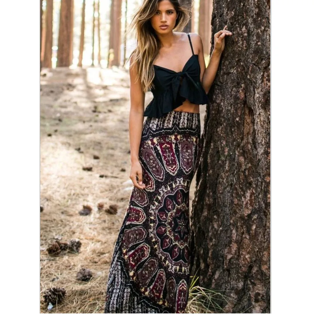 

Bohemian skirt Women's Maxi Summer Long Casual Retro Boho Tribal Floral Gypsy Beach Skirt Vintage skirt streetwear falda mujer