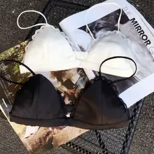 Женский цветочный Прозрачный Кружевной укороченный топ на бретельках, треугольный бюстгальтер без косточек