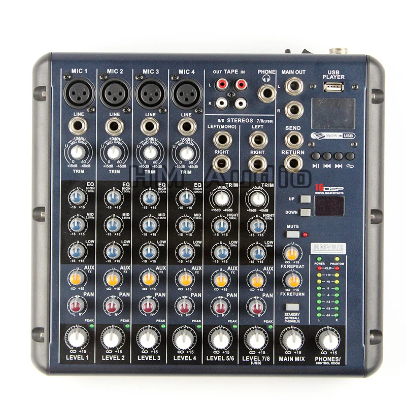 

RMV8/2 8 Channels (4 Mono + 2 Stereo) 16 DSP Sound Console Equipment Professional USB Audio DJ Mixer