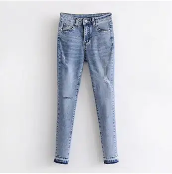 

New 2018 Summer Style White Hole Ripped Jeans Women Jeggings Cool Denim High Waist Pants Capris Female Skinny Black Casual Jeans