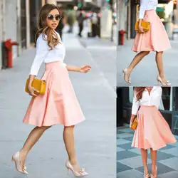 Летняя модная женская винтажная Высокая талия простой расклешенный однотонная плиссированная юбка розовая модная шикарная бальная Юбка