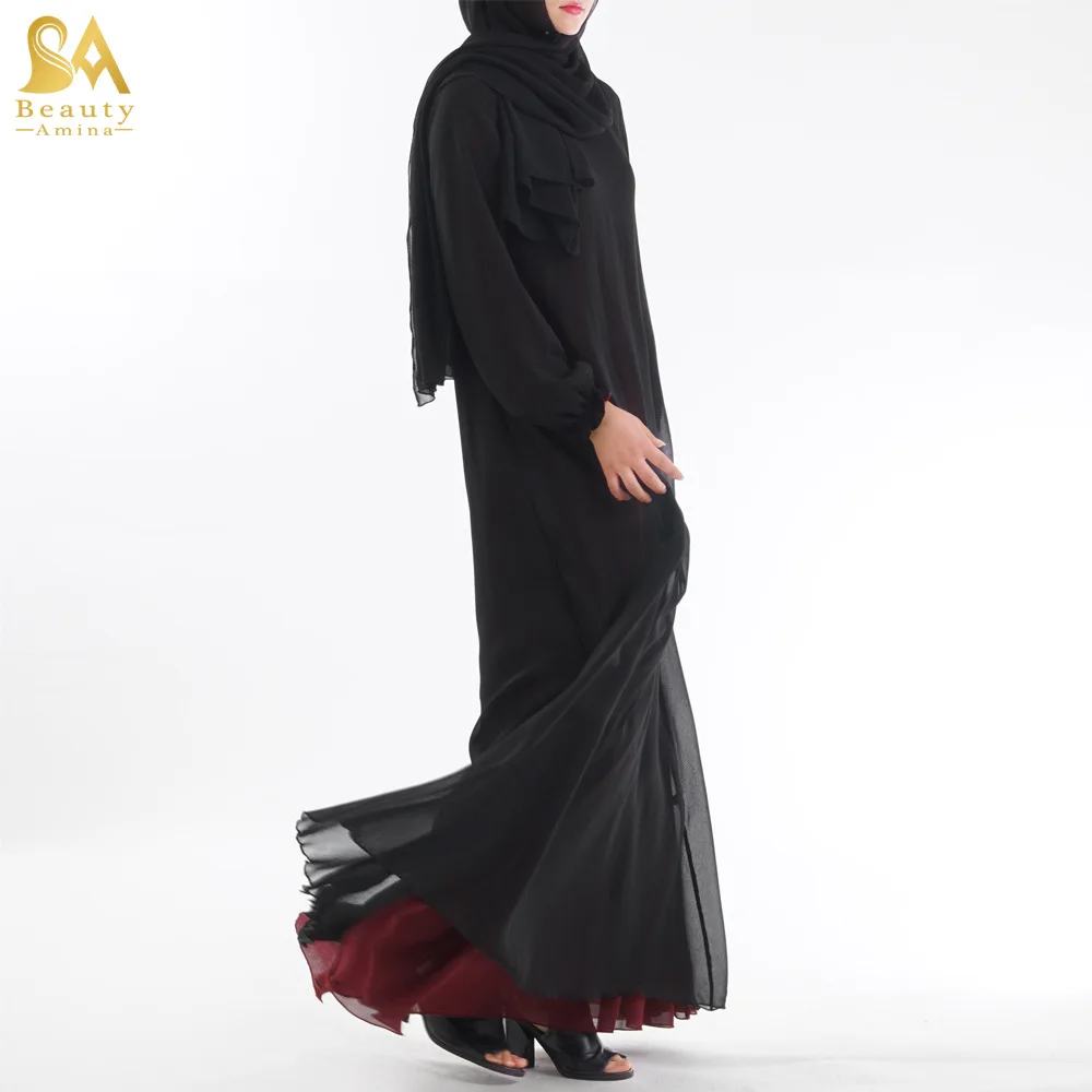 Мусульманские взрослых можно носить обе стороны поддельные двойка Мода шифон мусульманских платья абайя музыкальный халат молитвы