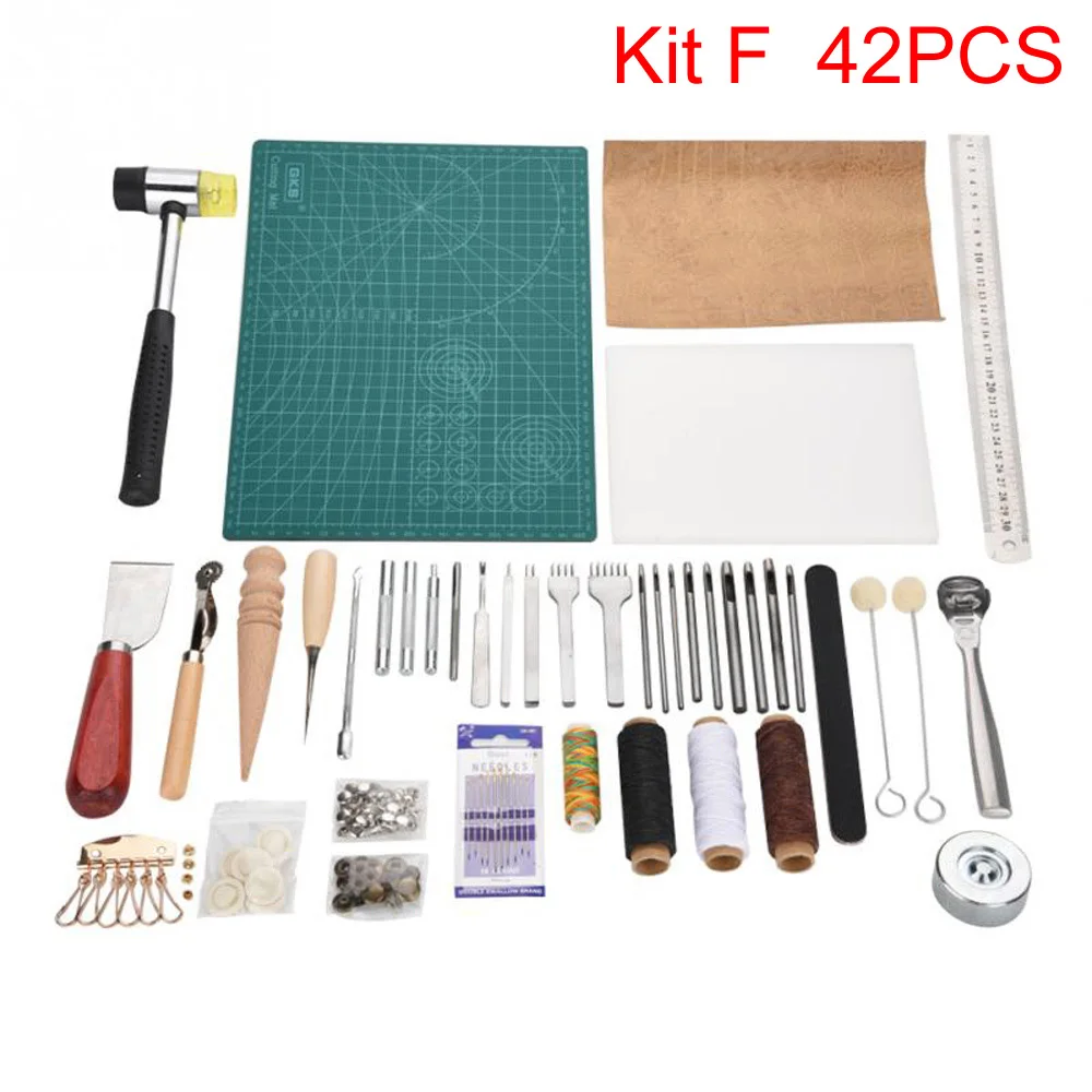 Leather Craft Tools Kit Hand Sewing Stitching Punch Carving Hole Saddle Groover DIY