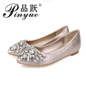 

new women Ballet leisure autumn Moccasins pointy fashion ballerina Rhinestone drill shiny flats loafers shoes princess Crystal