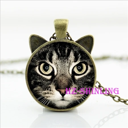 Картина черный Кот ожерелье для любителей домашних животных кошка кулон с двумя ювелирные изделия для ушей стеклянный кабошон девочка подарок для нее HZ2 - Окраска металла: 6