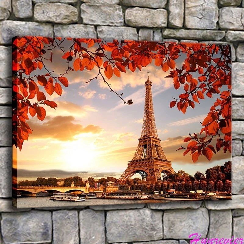 

diamond painting Paris Tower In Autumn Maple Leaves Scenery Cross Stitch Diamond Embroidery Patterns rhinestones Diamond Mosaic