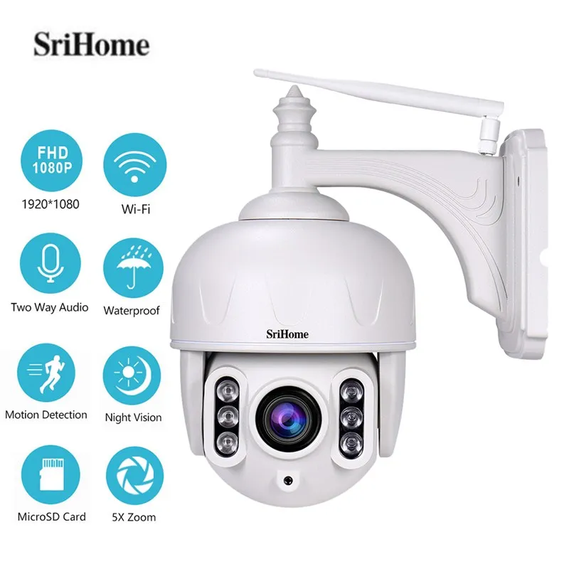  SriHome SH028 Wireless PTZ IP Camera 1080P Outdoor Monitor Support NVR 2-way Audio 5X Optical Zoom 