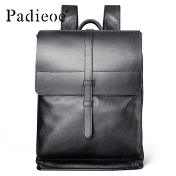 

Padieoe Luxury Genuine Cow Leather Men Travel Backpack Fashion Square Design Men's Laptop Bag Business Men Leather Backpack SAC