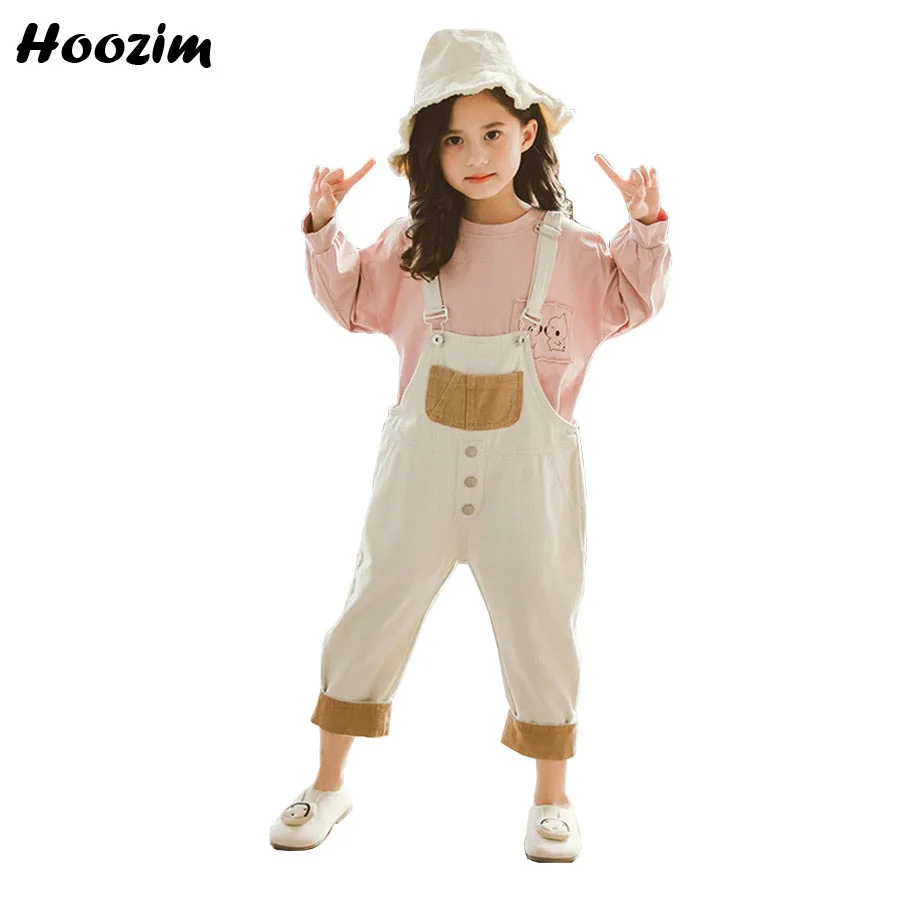 

Summer Girls Clothing Set 9 10 11 Years Fashion Cartoon Long Sleeve Cotton T Shirt+Suspender Pants Children Cute Suit For Girls