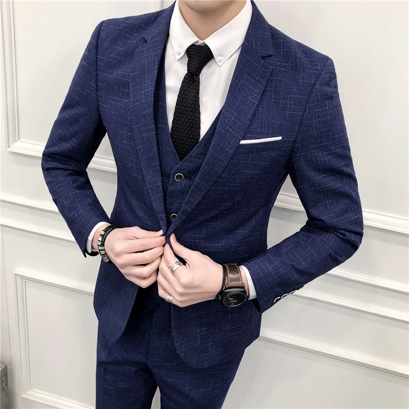 Мужской костюм в горошек, в полоску, новинка, новейший дизайн пальто, брюки, Terno, приталенный костюм, Homme, свадебное платье, мужской костюм размера плюс 5xl - Цвет: blue