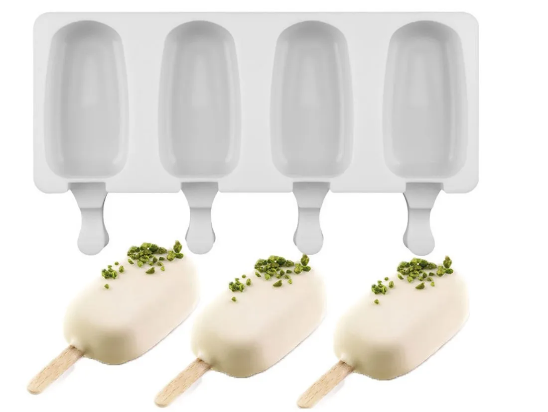 

4 Cavities Silicone Freezer Ice Cream Candy Bar Making Tool Juice Popsicle Molds Children Pop Lolly Tray Ice Cube Maker Mold