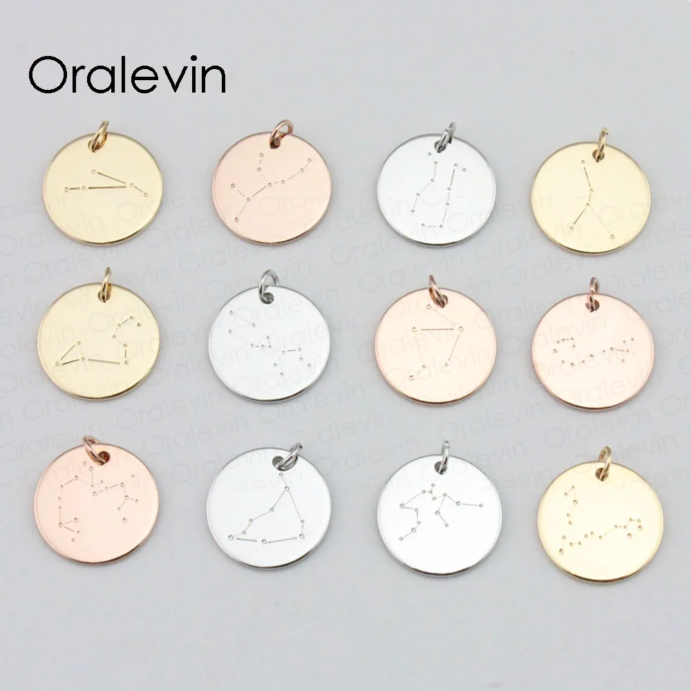

DROP SHIPPING Zodiac Coin Constellation Charms Necklace Taurus Personalized Layering Disk Necklace Gift For Women 15MM, #LN003