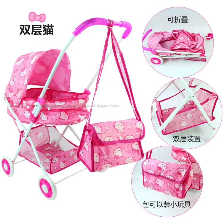 Большая детская игрушечная коляска, детская коляска для девочек с куклой, детская коляска с зонтиком, складная коляска для ролевых игр, детская тележка для детей 3 лет