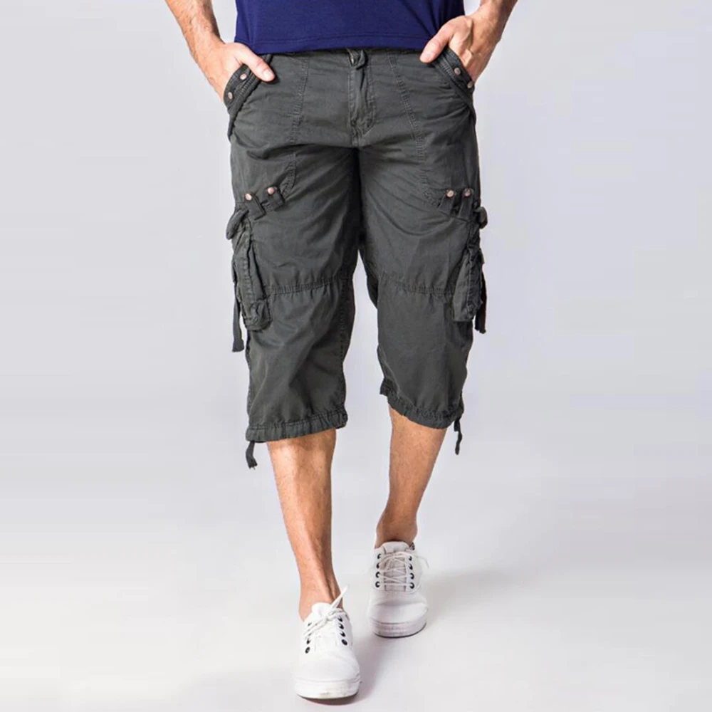 algodão solto capri-calças-masculino longo carga shorts baggy