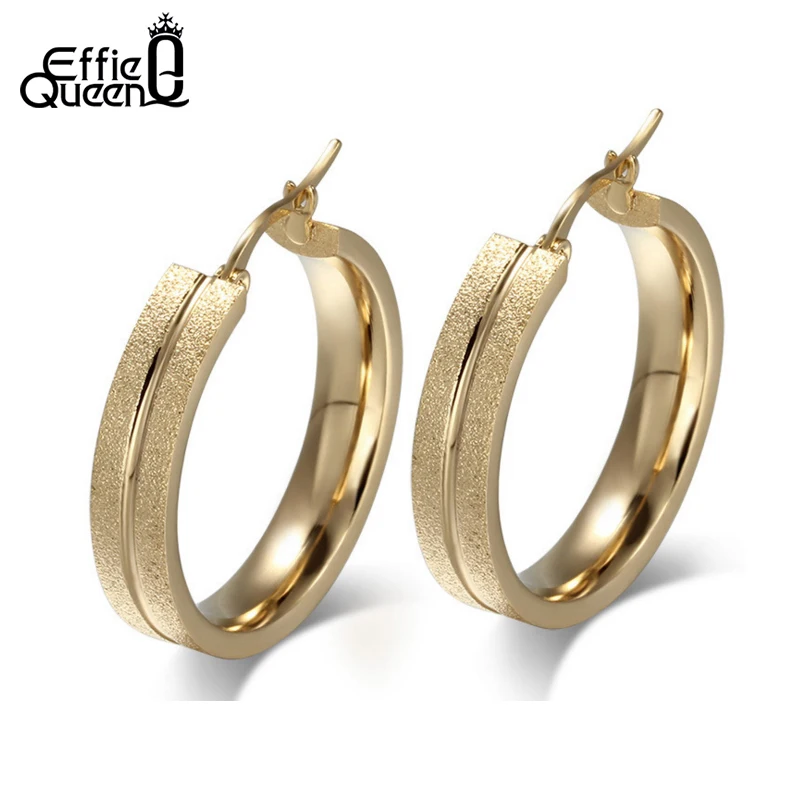 

Effie Queen New Come Frosting Surface Titanium Steel Large Hoop Earrings Gold-color Women Party Earring DTE71