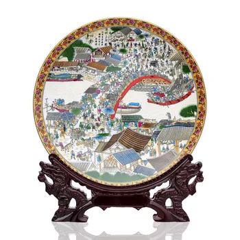 

Jingdezhen ceramics pastel riverside decorative plate hanging plate Home Furnishing classical decor decoration