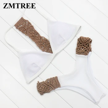 

ZMTREE Knitted Bikini Set Woman Maillot De Bain High Cut Bikini Swimwear Brazilian Biquini Strappy Beach Bathing Suit Swimsuit