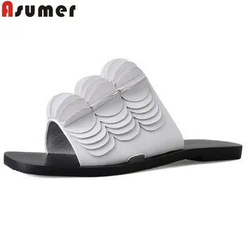

ASUMER 2019 summer new shoes women Casual slippers women comfortable genuine leather shoes women summer new sandals women