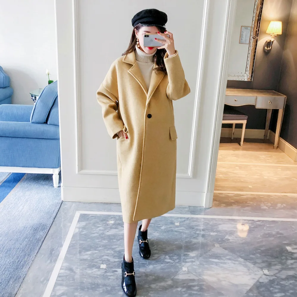 

Pregnant women woolen coat 2018 autumn and winter new woolen coat temperament windbreaker maternity wear loose long coat