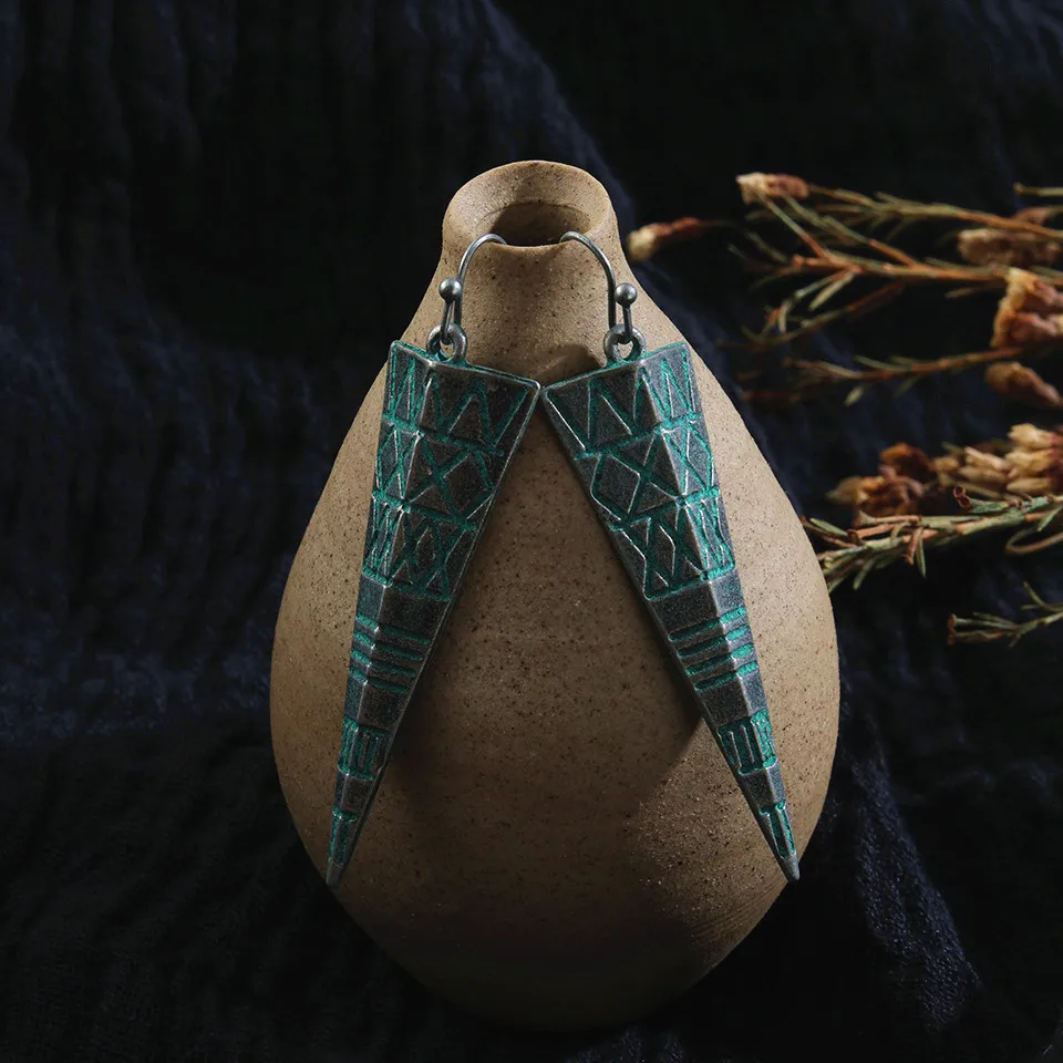 Геометрические boho большие винтажные антикварные зеленые модные серьги 2019