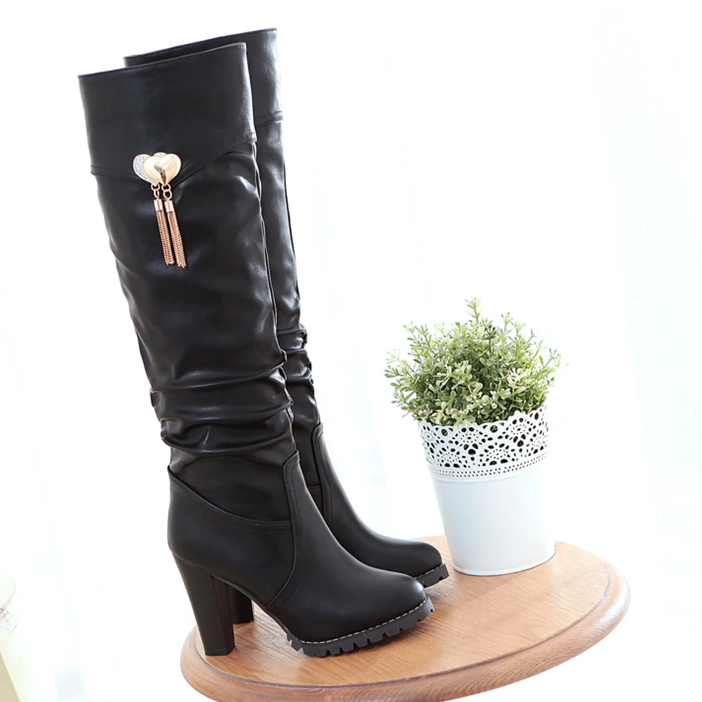 

Karinluna New Arrivals Dropship Large Size 34-43 Add Fur Warm Winter Boots Woman Shoes Metal Decoration Mid Calf Boots Female