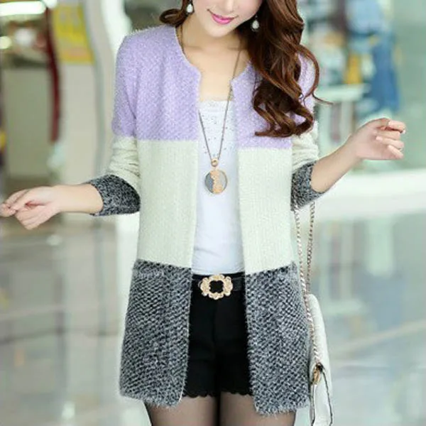 Danjeaner Autumn Winter Mohair Long Cardigans Women Round Neck Long Sleeve Casual Knitting Sweaters Fashion Knitwear Jumper Pull