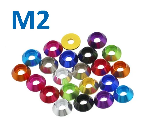 

10pcs M2 Orange Cup Head Fasten Cone Countercunk Gasket Multicolor Aluminum Alloy Antioxygenation DIY Model Washer