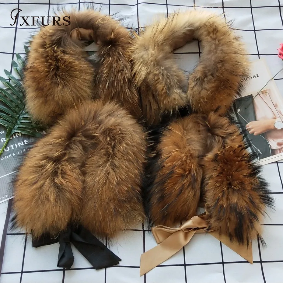 FXFURS 2020 Новый Модный меховой шарф из натурального меха енота собачьи меховые